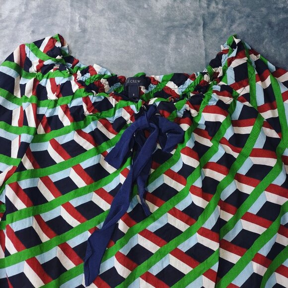 J.Crew Womens Geometric Print Peasant Blouse S Multicolor Bow Tie Boho Top - Picture 7 of 9
